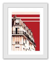 French Red Balcony Wall Print in White Frame