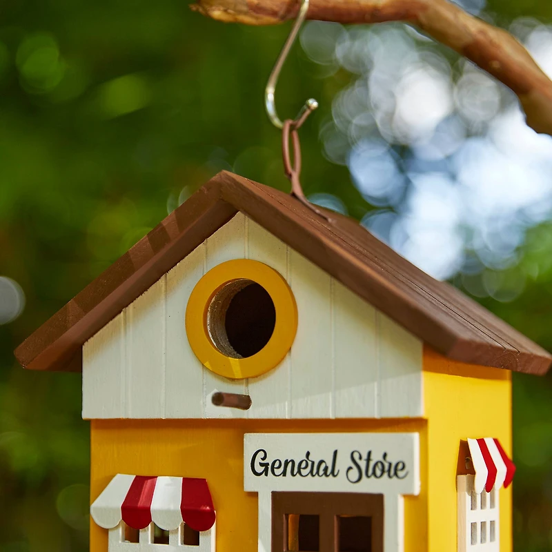 Glitzhome® 9.5" Modern Yellow Wood General Store Birdhouse