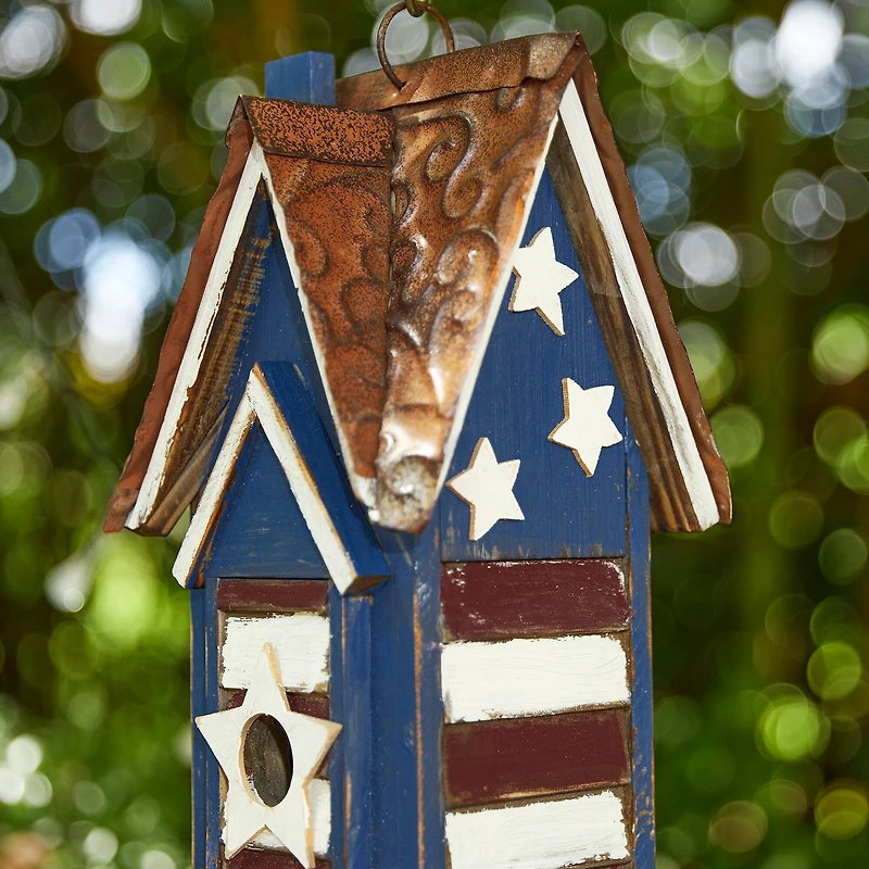 Glitzhome® 12.25" Patriotic Distressed Wood Villa Birdhouse
