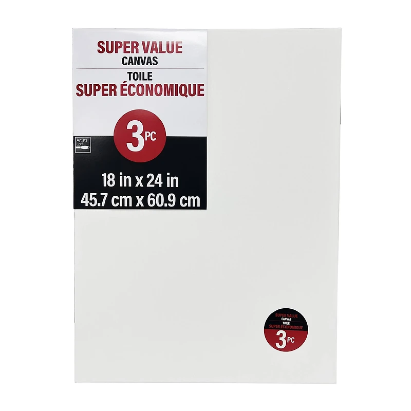 4 Packs: 3 ct. (12 total) 18" x 24" Super Value Canvas by Artist's Loft®