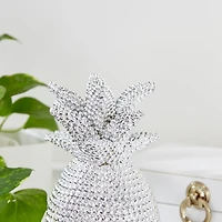 Silver Polystone Glam Pineapple Sculpture, 12" x 6" x 6"