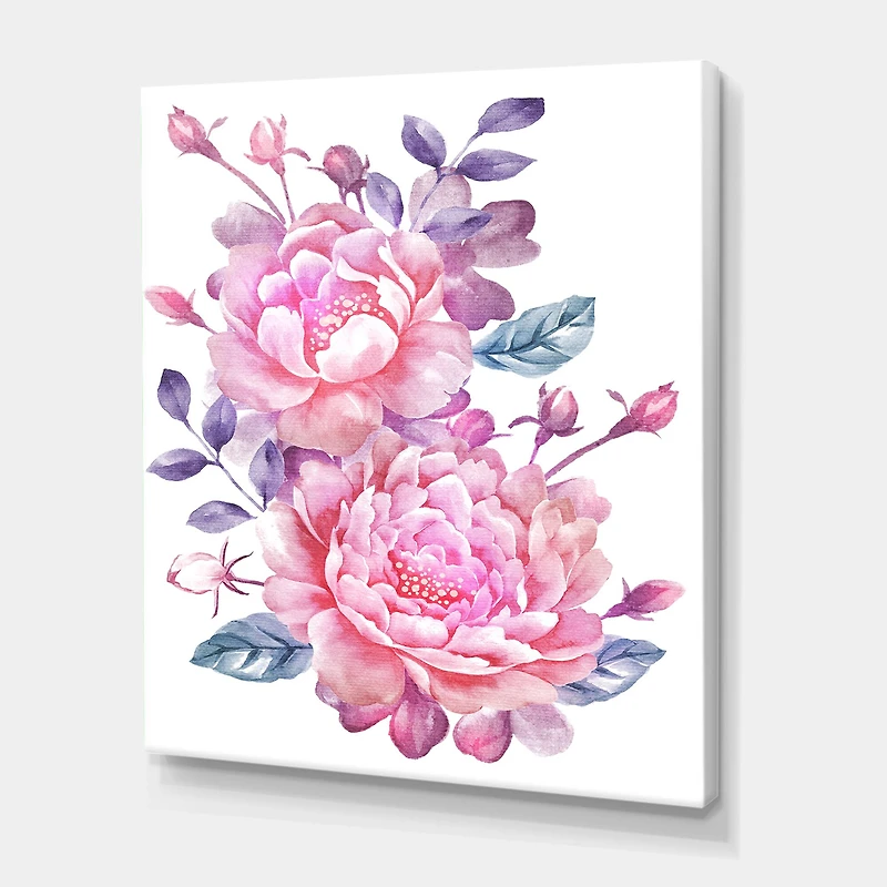 Designart - Pink Retro Flowers With Blue Leaves