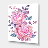 Designart - Pink Retro Flowers With Blue Leaves