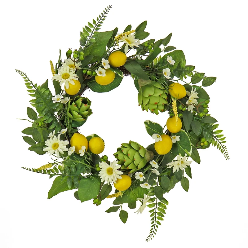 22'' Daisy, Artichoke, and Lemon Wreath