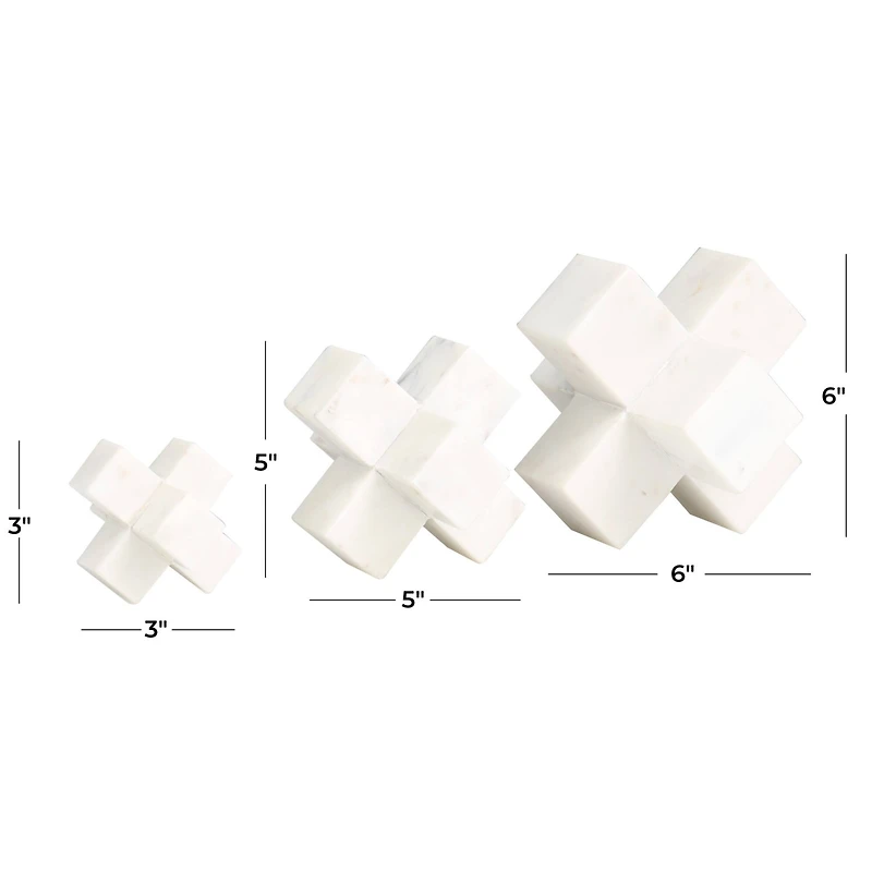 White Marble Geometric Jack Sculpture Set