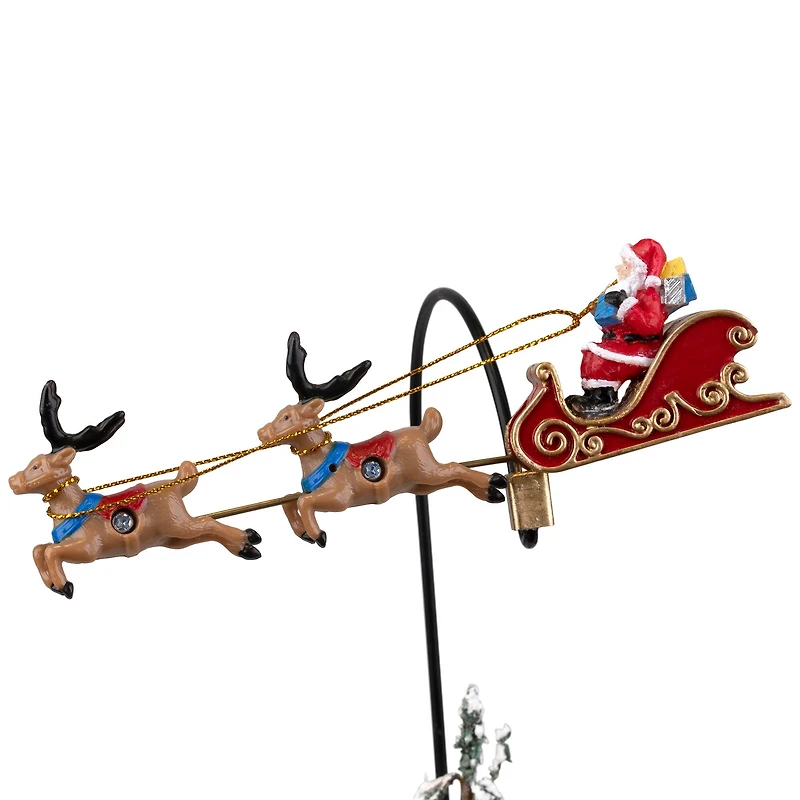 LED Lighted and Musical Flying Santa Animated Christmas Village Display - 13.5"
