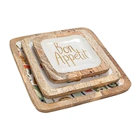 Hello Honey® Bon Apetit Enameled Mango Wood Tray Set