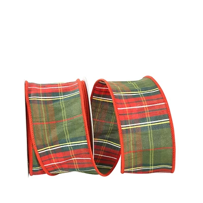 JAM Paper 2.5" x 10yd. Dupioni Wired Edge Designer Plaid Ribbon