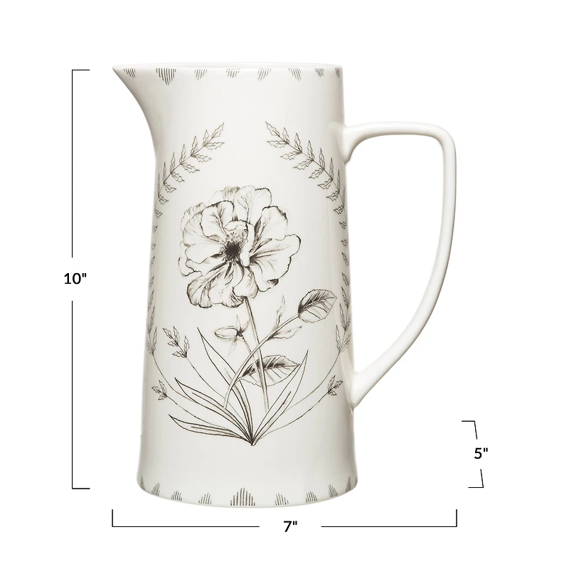 Hello Honey® 10" White Floral Stoneware Pitcher