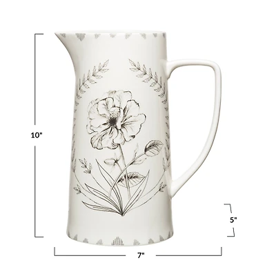 Hello Honey® 10" White Floral Stoneware Pitcher