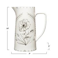 Hello Honey® 10" White Floral Stoneware Pitcher