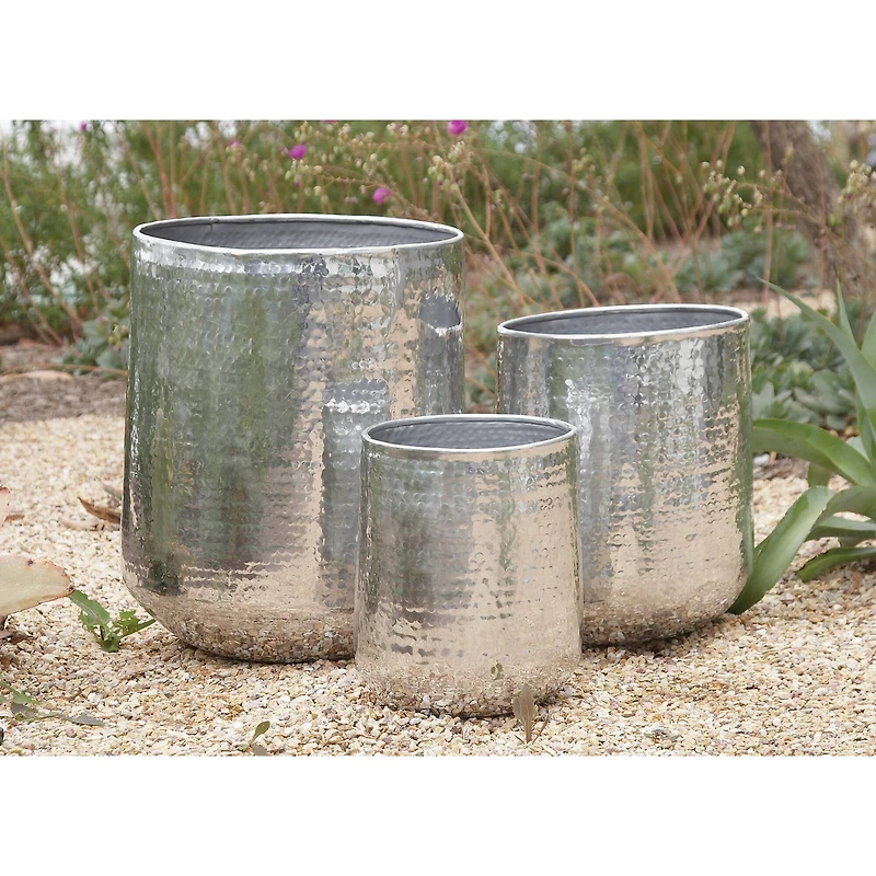Silver Aluminum Glam Planter Set