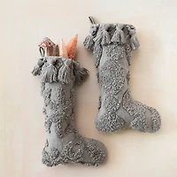 Hello Honey® 20" Gray Cotton Slub Stocking with Tufting & Tassels, 2ct.