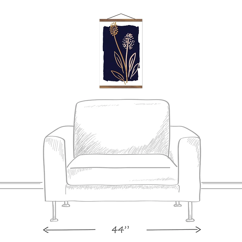 Simple Floral On Navy 12" x 18" Teak Hanging Canvas