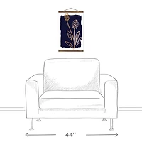 Simple Floral On Navy 12" x 18" Teak Hanging Canvas