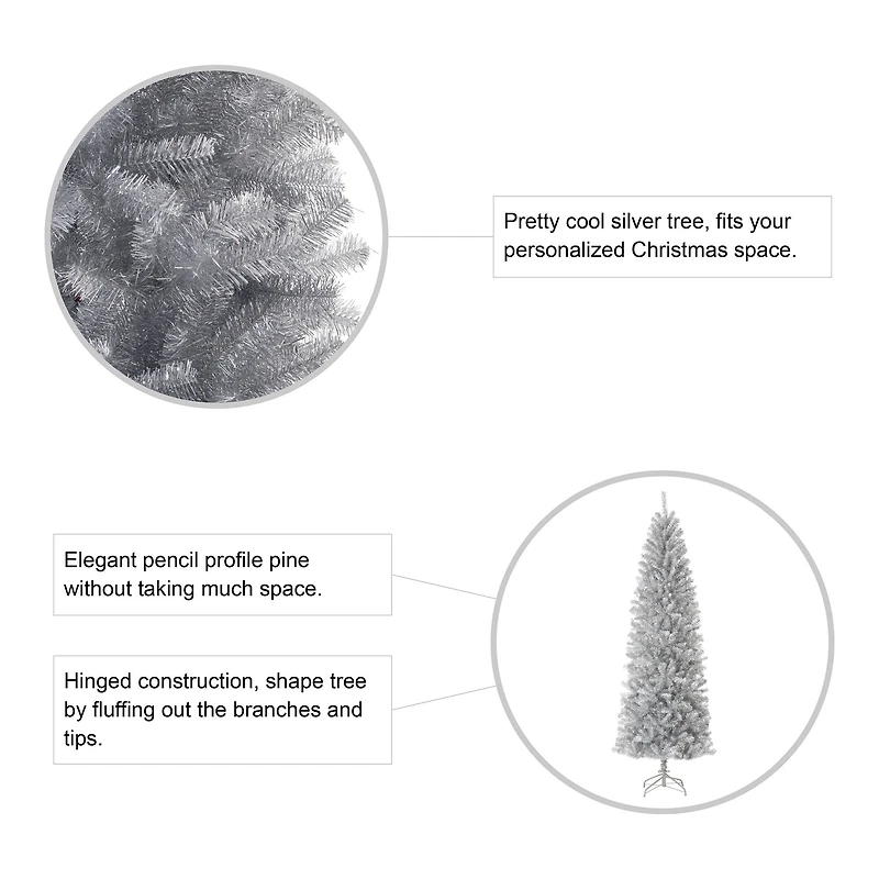 7.5ft. Unlit Silver Tinsel Artificial Christmas Tree