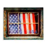 Stupell Industries Patriotic American Flag Rustic Window Festive Home Canvas Wall Art