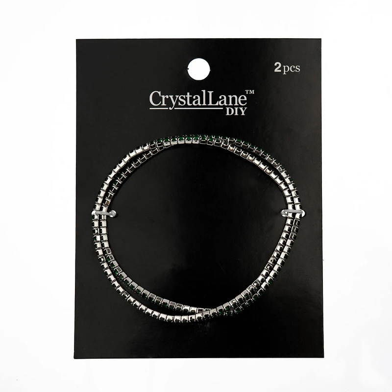 Crystal Lane DIY Silver & Emerald Rhinestones Bracelets, 2ct.