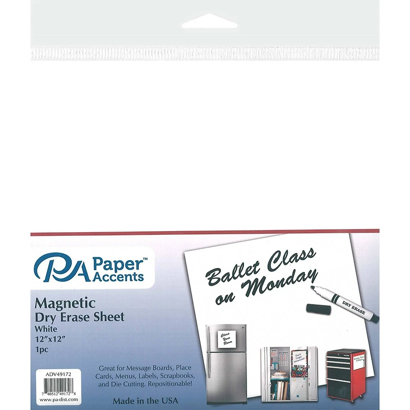 PA Vinyl White Magnetic Dry Erase Vinyl, 12" x 12"