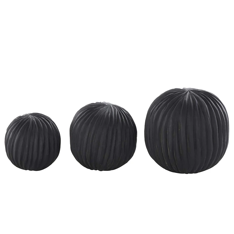 Black Teak Wood Carved Orbs Set