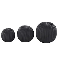 Black Teak Wood Carved Orbs Set