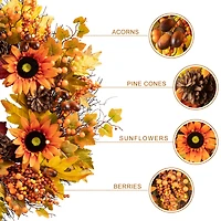 Glitzhome® 24" Fall Sunflower, Maple Leaf &  Berry Wreath