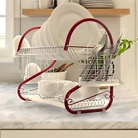 MegaChef 16" Red 2-Shelf Iron Wire Dish Rack