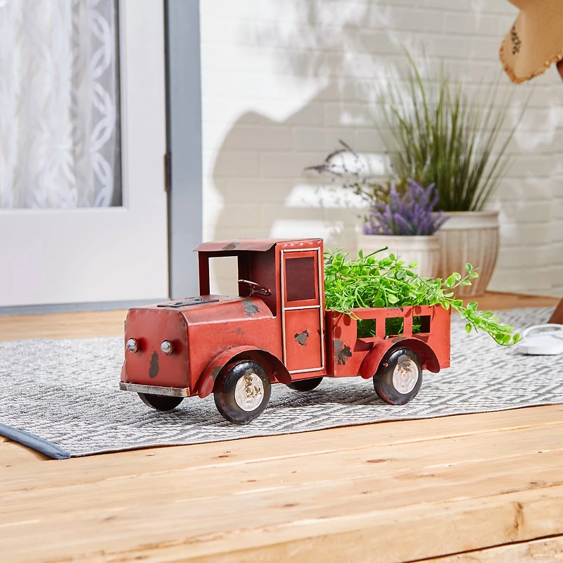 16" Red Truck Solar Light Planter