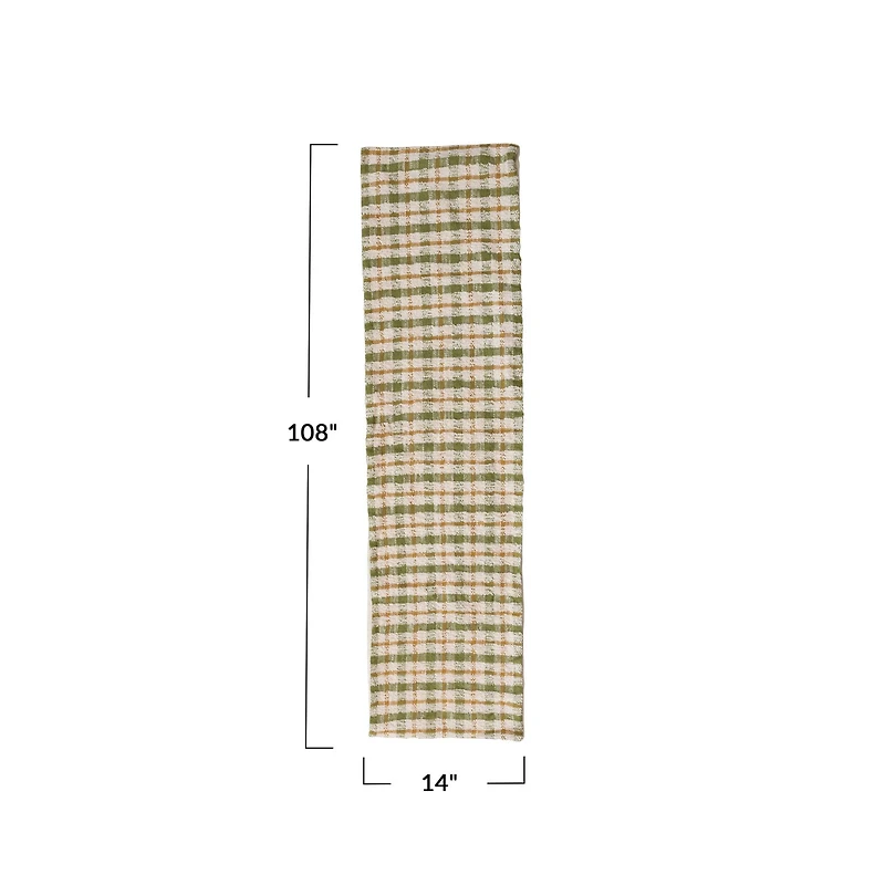 Hello Honey 108" x 14" Cream, Green & Yellow Plaid Woven Cotton Table Runner