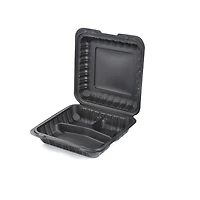 9" Black 3-Compartment Clamshell Take Out Containers, 150ct.