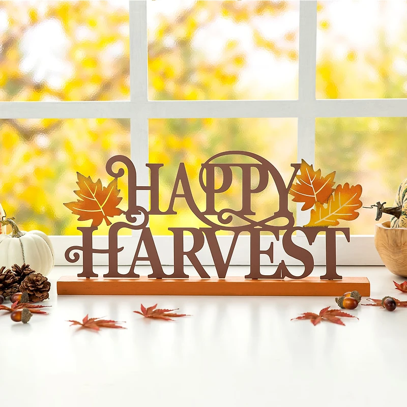 Glitzhome® 18" Wood & Metal Happy Harvest Table Décor