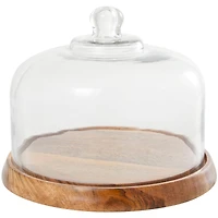The Novogratz 10" Brown Mango Wood Decorative Cake Stand with Glass Cloche
