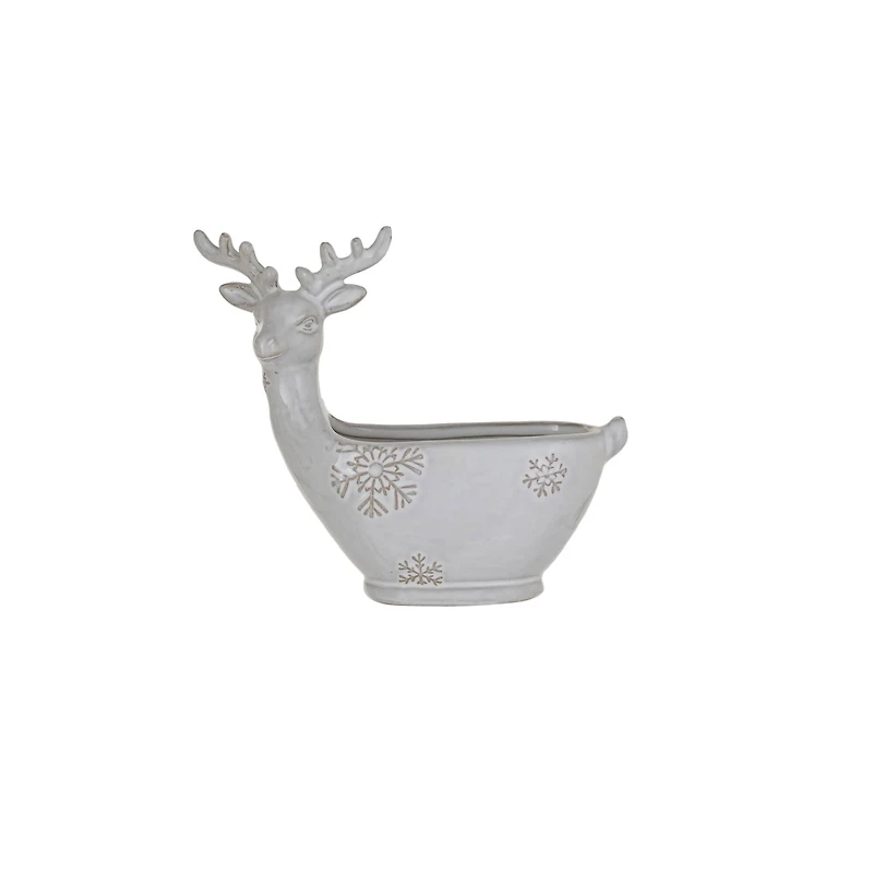 Hello Honey® 5.5" White Stoneware Deer Shaped Bowl with Snowflakes & Reactive Glaze