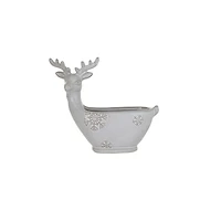 Hello Honey® 5.5" White Stoneware Deer Shaped Bowl with Snowflakes & Reactive Glaze
