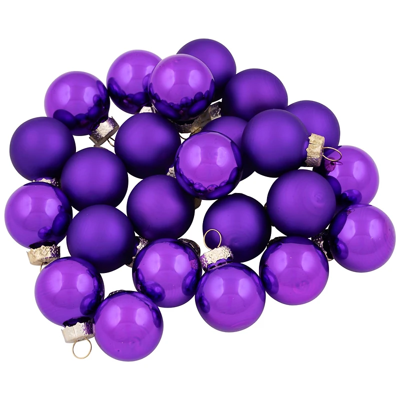 24ct. 1" Purple 2-Finish Glass Ball Ornaments
