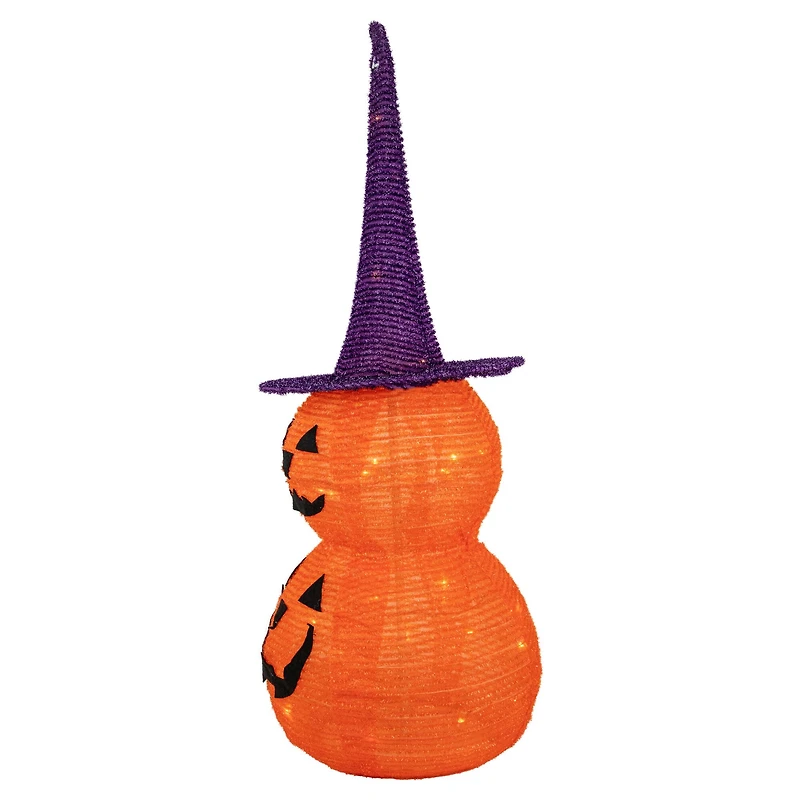 30" Pop Up Lighted Tinsel Stacked Jack-O-Lanterns Halloween Decoration
