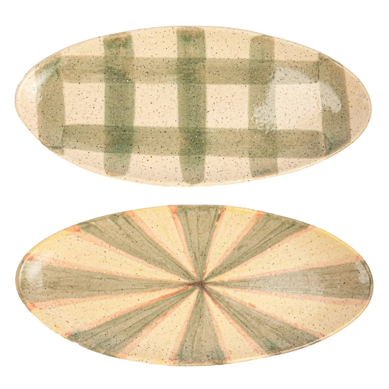 Hello Honey® 16.5" Pink & Green Terra Cotta Oval Plate Set