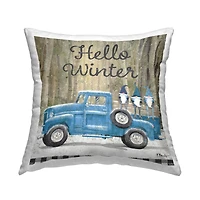 Stupell Industries Hello Winter Tartan Blue Gnomes Truck Throw Pillow, 18" x 18"