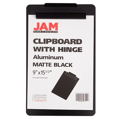 JAM Paper Matte Black Legal Size Aluminum Premium Clipboard with Hinge