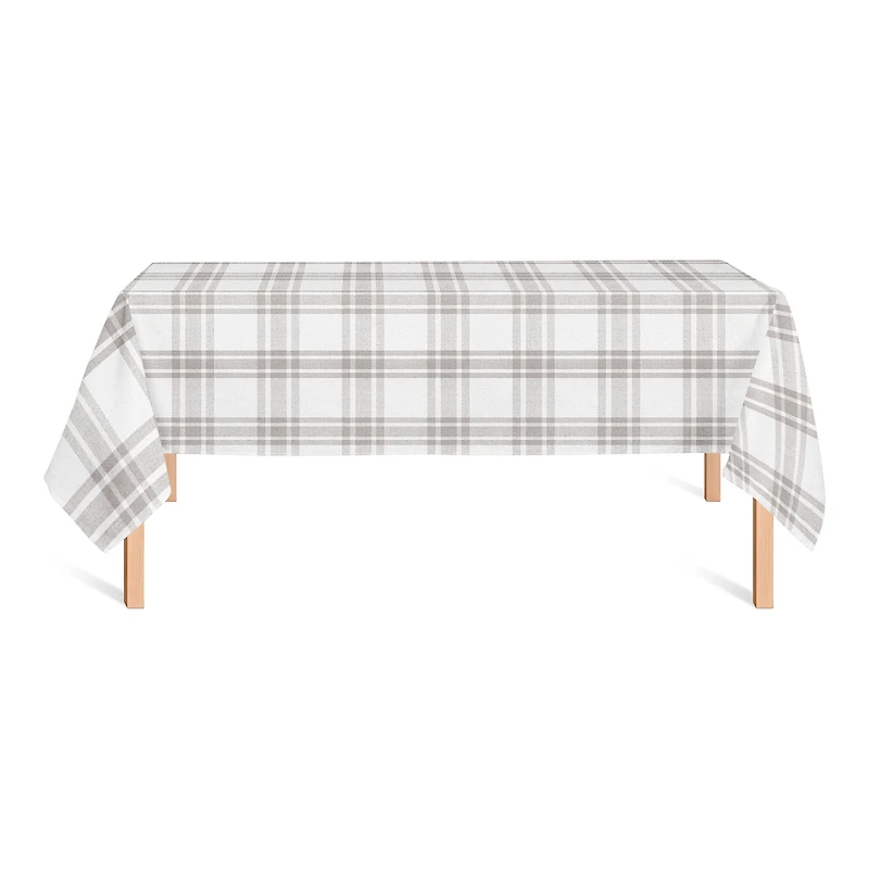 8.5ft. Cream & Gray Plaid Tablecloth