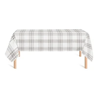 8.5ft. Cream & Gray Plaid Tablecloth
