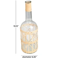 19" Clear Glass Handmade Vase with Light Brown Rattan Woven Body & Neck
