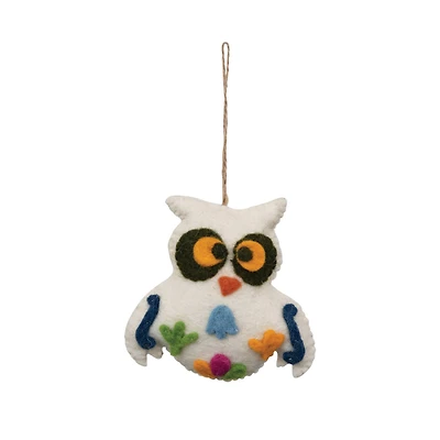 Hello Honey® 5" Multicolor Wool Felt Owl Ornament with Applique