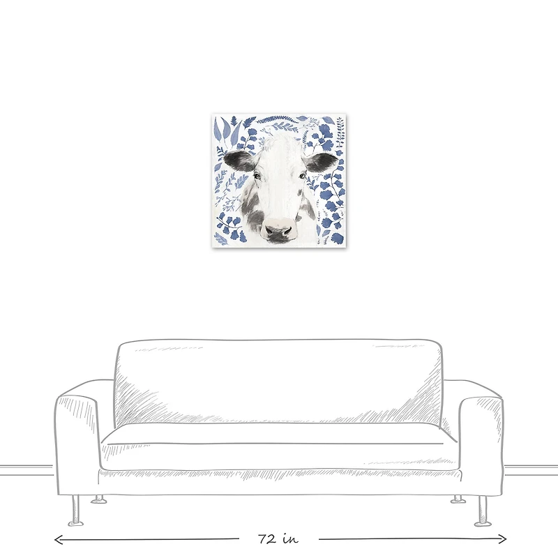 Navy Botanical Cow 24" x 24" Canvas Wall Art