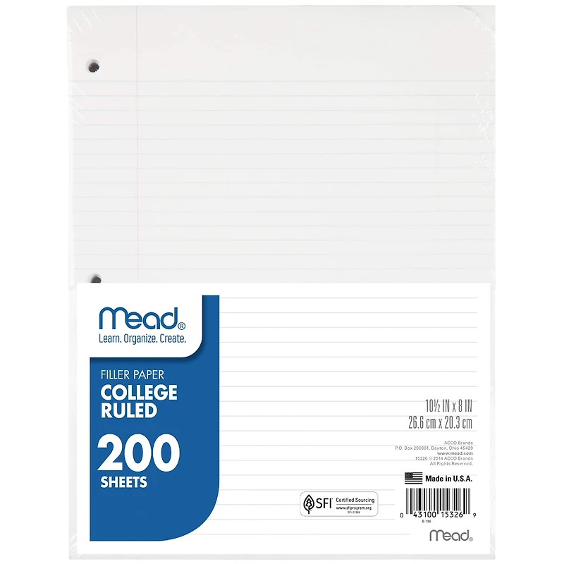 Mead® College Ruled 8" x 10.5" Notebook Filler Paper, 3 Packs of 200