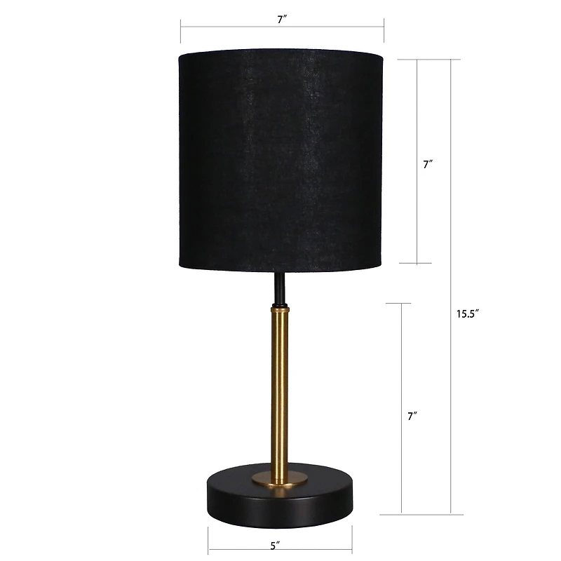 15.5" Gold & Black Metal Table Lamp with Black Fabric Shade by Ashland®