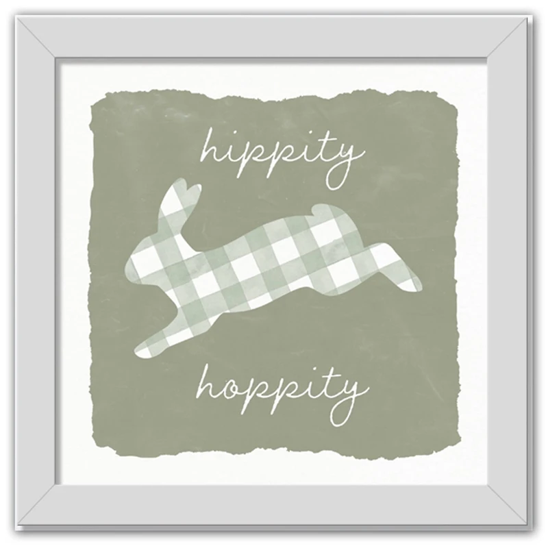 Hippity Hoppity Bunny Sage 16" x 16" White Framed Print Under Plexiglass