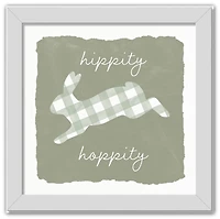 Hippity Hoppity Bunny Sage 16" x 16" White Framed Print Under Plexiglass