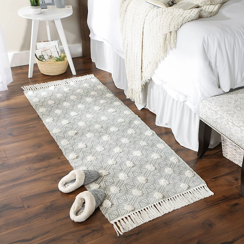 DII® Diamond Printed Off-White Hand-Loomed Shag Rug Runner 2ft. x 6ft