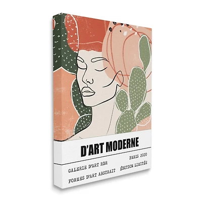 Stupell Industries Parisian Modern Abstraction Woman's Face Green Cactus Canvas Wall Art